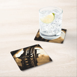 Roos Gold Steampunk Vierkante Kartonnen Onderzetter