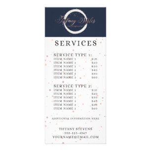 Roos Gold Stippen & Navy Blue Company Price List Reclamekaart