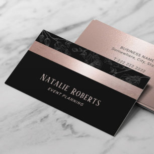 Roos Gold Stripe Dark Grey Floral Event Planning Visitekaartje