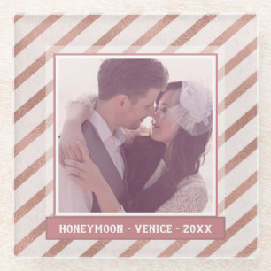 Roos Gold Striped Elegant Custom Photo and Text Glazen Onderzetter