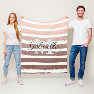 Roos Gold Stripes met monogram Fleece Deken