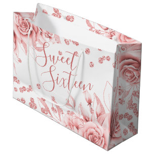 Roos Gold Sweet 16 Glitter Confetti Floral Groot Cadeauzakje