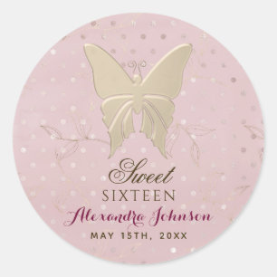 Roos Gold Sweet 16 jaar Ronde Sticker
