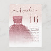 Roos Gold Sweet 16 Moderne Glitter Drips Script Uitnodiging Briefkaart (Voorkant)