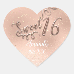 Roos Gold Sweet 16th White Heart Glitter Sparky Hart Sticker