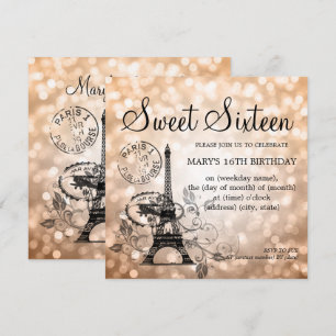 Roos Gold Sweet Sixteen Romantic Paris Glam Kaart