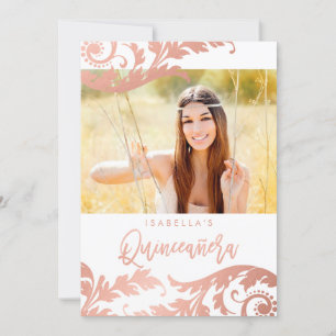 Roos Gold Swirls Foto Quinceanera Kaart
