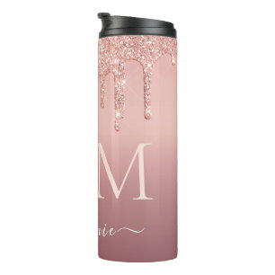 Roos Gold Thermal Tumbler Aangepaste naam en lette Thermosbeker