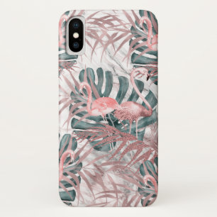 Roos Gold Tropical Flamingos Leaves & Marble iPhone X Hoesje