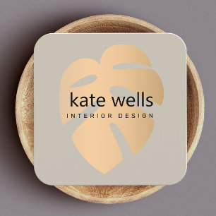 Roos Gold Tropical Leaf Interieur Design Vierkante Visitekaartje