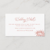 Roos Gold Tropical Palm Leaf Wedding Website Informatiekaartje (Voorkant)