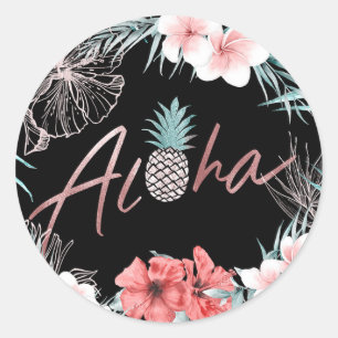Roos Gold Tropische anananas Botanische Aloha Luau Ronde Sticker