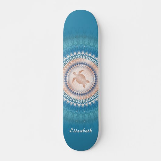 Roos Gold Turquoise Turtle Mandala Monogram Skateboard (Voorkant)