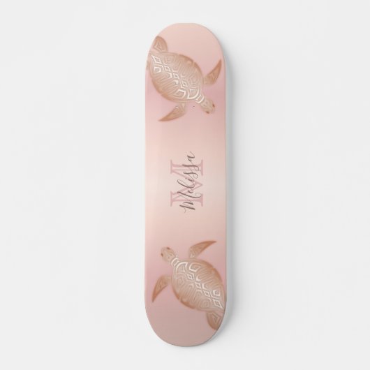 Roos Gold Turtle Blush Abrito Monogram Tropisch Skateboard (Voorkant)