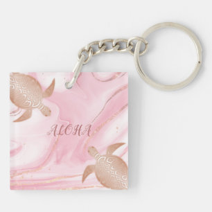 Roos Gold Turtle Blush Marble Aloha Sleutelhanger