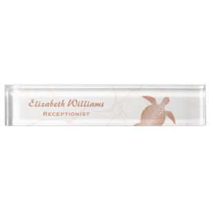 Roos Gold Turtle Blush Marmer Naambordje