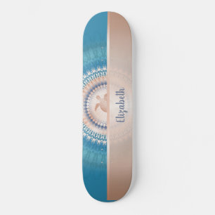 Roos Gold Turtle Mandala Naam toevoegen Turquoise Skateboard