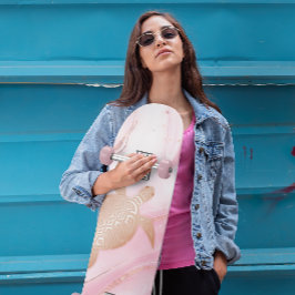 Roos Gold Turtle roze marmer inkt Skateboard