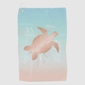 Roos Gold Turtle Tropical Leaves Golfhanddoek (Voorkant)
