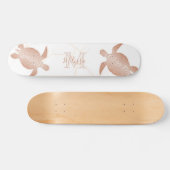 Roos Gold Turtle White marble Monogram Jouw naam Skateboard (Horizontaal)