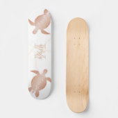 Roos Gold Turtle White marble Monogram Jouw naam Skateboard (Voorkant)