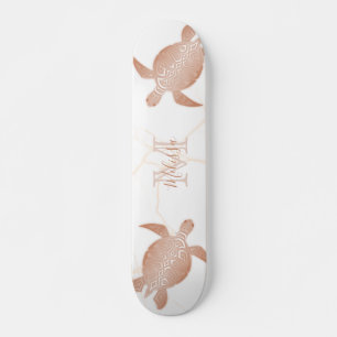 Roos Gold Turtle White marble Monogram Jouw naam Skateboard
