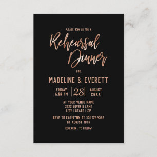 Roos Gold Typografie Huwelijksrepetitie Diner Kaart