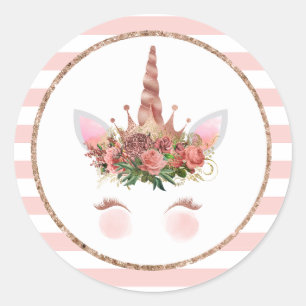 Roos Gold Unicorn Princess Ronde Sticker
