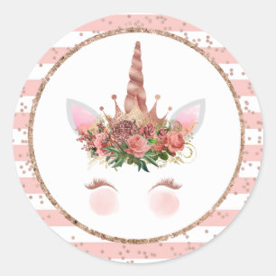 Roos Gold Unicorn Princess Ronde Sticker