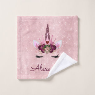 Roos Gold Unicorn Sparkle Princess Monogram Washandje