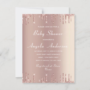 Roos Gold Uw QR Code Baby Girl Douche Uitnodiging