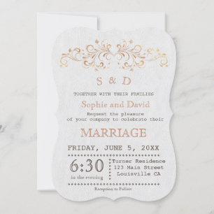 Roos Gold Vlaams Wirl White Wedding Invite Kaart