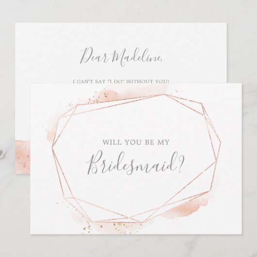 Roos Gold Waterverf Bridesmaid proposal Kaart (Voorkant / Achterkant)