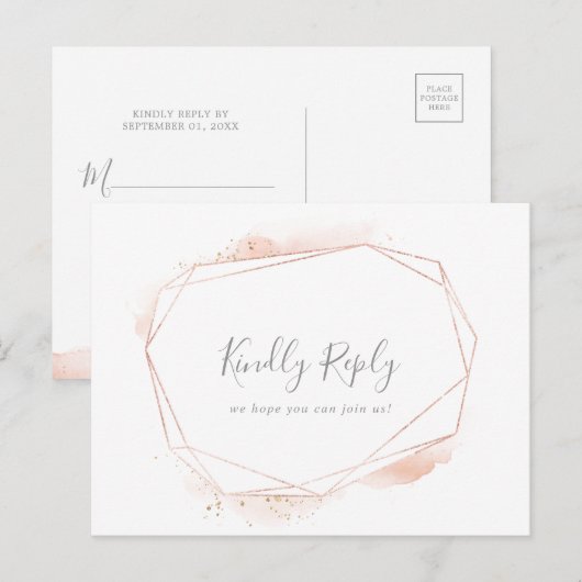 Roos Gold Waterverf Geometric Menu Keuze RSVP (Voorkant / Achterkant)