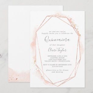 Roos Gold Waterverf Geometrische Quinceañera Kaart