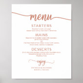 Roos Gold Wedding Menu Sign Rustic Calligraphy Poster (Voorkant)