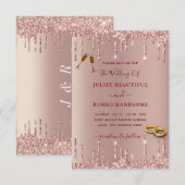 Roos Gold Wedding Uitnodiging met Glitter Drives (Voorkant / Achterkant)