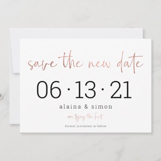Roos Gold Wedding Uitstel Nieuwe Datum opslaan Save The Date (Voorkant)