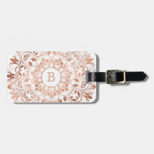 Roos Gold White Floral Mandala Monogram Bagagelabel