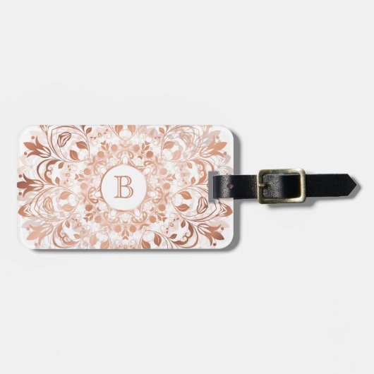 Roos Gold White Floral Mandala Monogram Bagagelabel (Voorkant horizontaal)