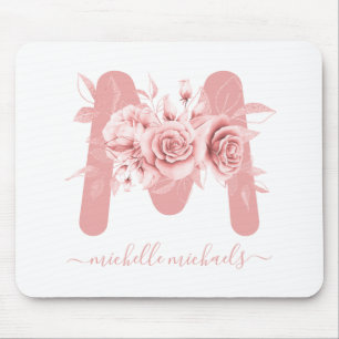 Roos Gold White Floral Waterverf Monogram Muismat