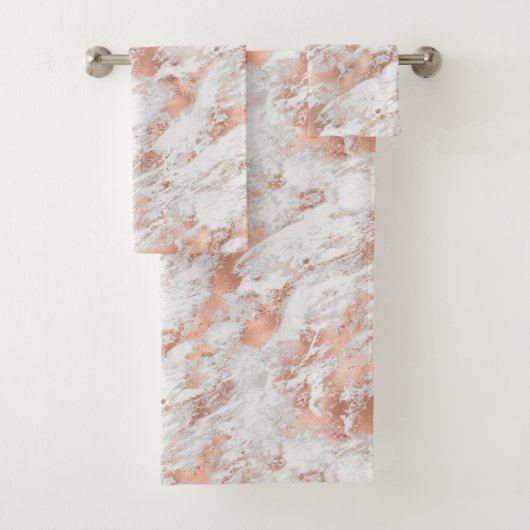 Roos Gold White Glitzy Marble Bad Handdoek (Insitu)