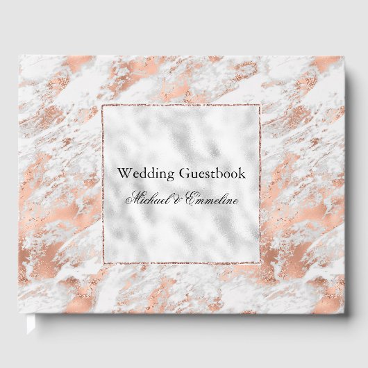  Roos Gold White Glitzy Marble Wedding Gastenboek (Voorkant)