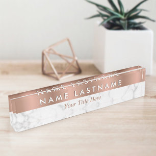 Roos Gold White Grijze marmer Elegant Modern Naambordje