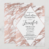 Roos Gold White Modern Marble Afstuderen Kaart (Voorkant / Achterkant)