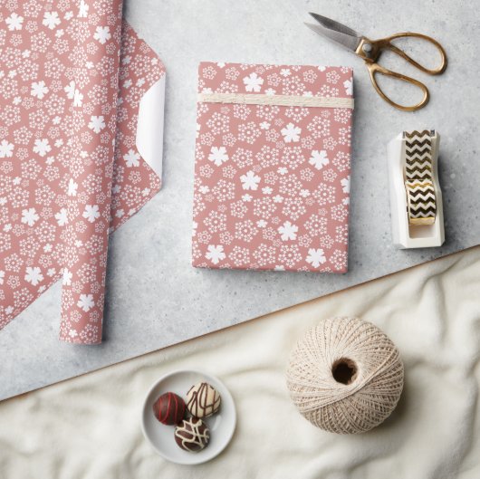Roos Gold & White Star & Snowflake Pattern Cadeaupapier (Crafts)