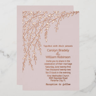 Roos Gold Willows Blush Wedding Folie Uitnodiging