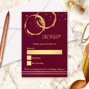 Roos Gold Wine Stain Marsala Wedding RSVP Kaart