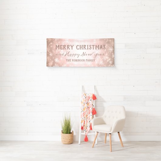 Roos Gold Winter Wonder met prettige kerstdagen Spandoek (Insitu)