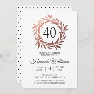 Roos Gold Wreath 40th Birthday Party Kaart